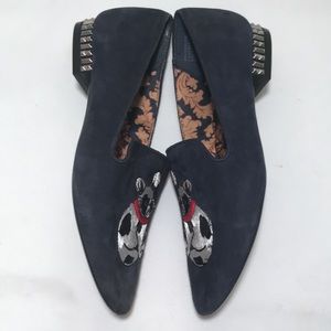 Boutique9 French bulldog suede embroidered studded loafers. 5.5